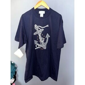 PS Originals Navy Blue Anchor Rope Star Graphic T Shirt X Large